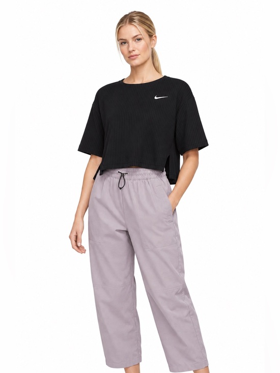 Nike Tops - Nike Black Ribbed Cropped Tee with White Swoosh